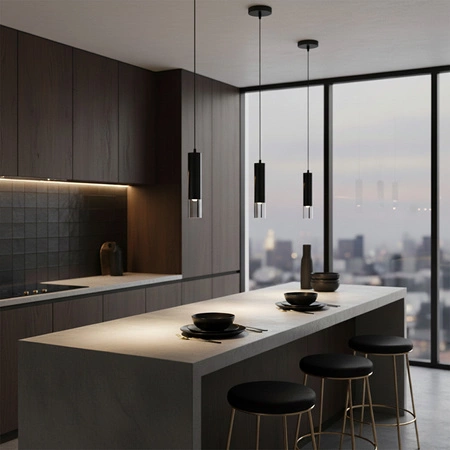 Stropní závěsné svítidlo s převisem GU10 černé SMOKY Sanico Goldlux