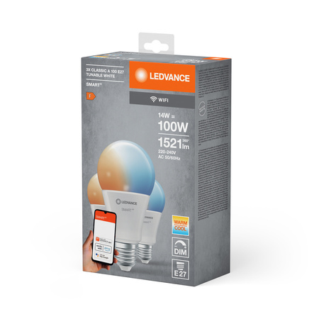 LED žárovka E27 14W = 100W 1521lm CCT Stmívatelná SMART+ WiFi Classic Ledvance