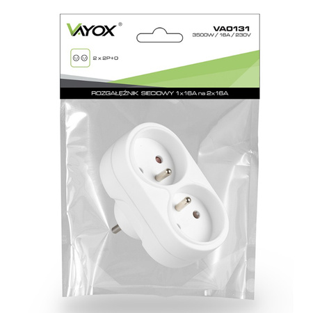 Rozdělovač elektrické sítě dvojitý 2x 2P+0 Zloděj 2 zásuvky s uzemněním VAYOX