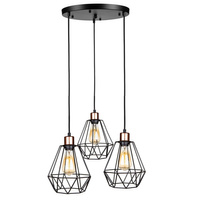 Loft Závěsné svítidlo Black and Gold Diamond Overhang Plafond to LED 3x E27 Brilliant