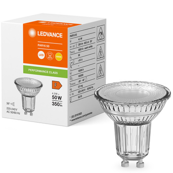 LED žárovka GU10 4.3W = 50W 350lm 3000K Teplá bílá 36° sklo LEDVANCE Performance Class