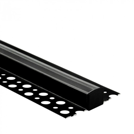 Hliníkový LED profil pro sádrokarton REGIPS Podprofil pro dlaždice černý 1m s průhledným difuzorem pro LED pásky + koncovky GN Ecolight series