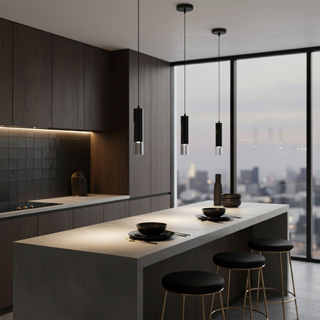 Stropní závěsné svítidlo s převisem GU10 černé SMOKY Sanico Goldlux