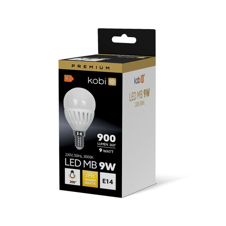 LED žárovka E14 Ball 9W 900lm 3000K Warm 200° Premium Kobi