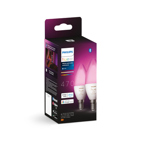 2PAK LED žárovka svíčka E14 B39 5,3W CCT RGB PHILIPS HUE White & COLOR Ambiance Bluetooth Zigbee