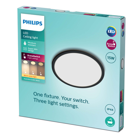 LED stropní svítidlo SUPERSLIM 15W 2700K 25cm IP44 stmívatelné černé PHILIPS