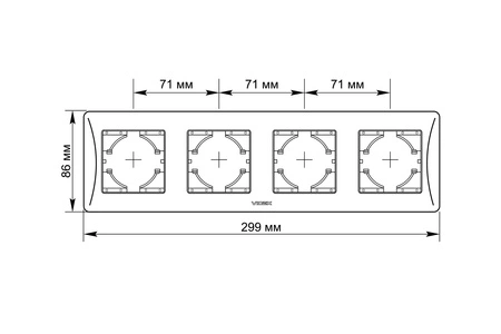 Horizontální rámeček pro čtyřzásuvkové nástěnné zásuvky Černá BINERA VIDEX