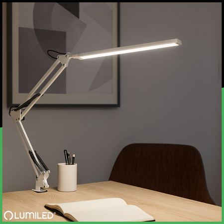 Stolní lampa LED 12W, CCT USB stmívatelná Bílá s držákem COSMI LUMILED