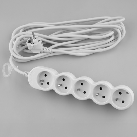 Síťový prodlužovací kabel uzemněný napájecí pásek 5 zásuvek 5m bílý kabel Lendo Lumiled