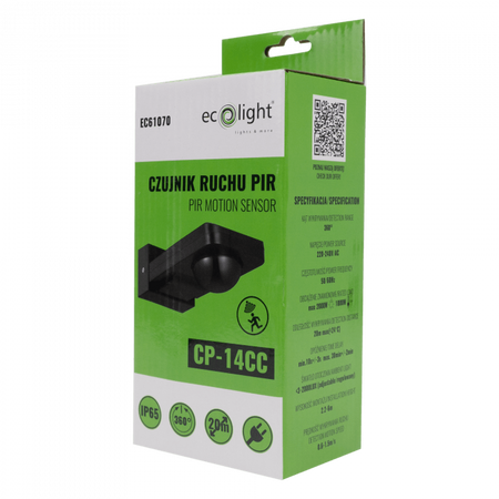 PIR senzor pohybu a soumraku IP44 pro povrchovou montáž černý 20m 360° CP Ecolight
