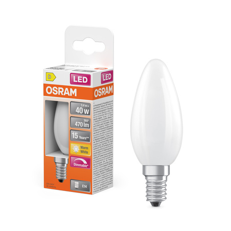 LED žárovka B35 E14 svíčka 3,4W = 40W 470lm 2700K teplá bílá 320° Dimmable SUPERSTAR Osram
