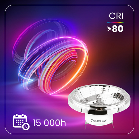 LED žárovka G53 AR111 10W = 75W 1055lm 4000lm Neutrální 24° 12V AC/DC Stříbrná LUMILED