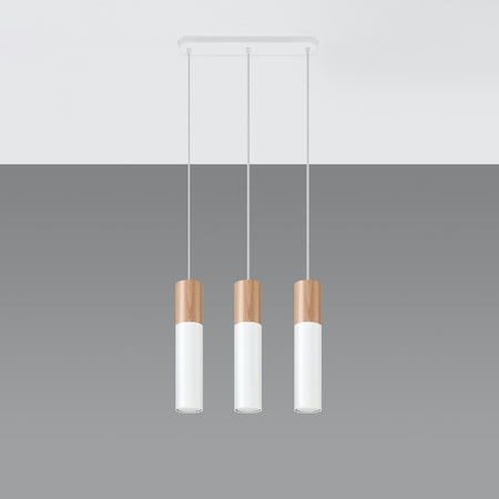 PABLO 3L 3xGU10 Skandinávská bílá a dřevěná závěsná stropní lampa SOLLUX