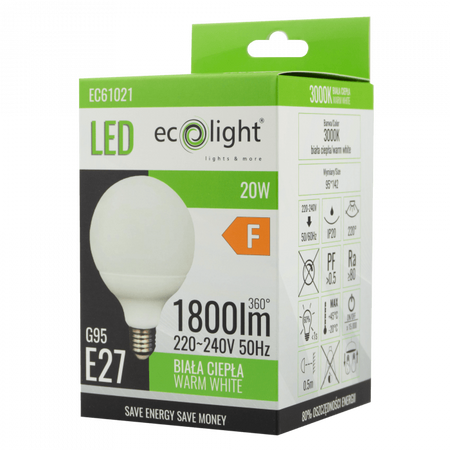 LED žárovka Sphere G95 E27 20W 1800lm 3000K teplá bílá Ecolight