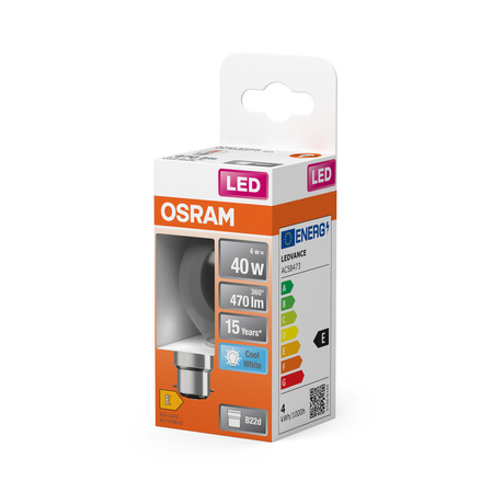LED žárovka P45 Ball B22d 4W = 40W 470lm 4000K Neutral 300° Retrofit Filament CLASSIC Osram