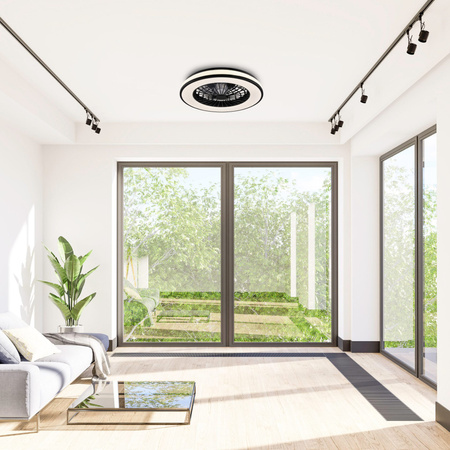 Stropní svítidlo LED Plafond s ventilátorem 48W 5300lm CCT 120° bílá černá stmívatelná Kenya Sanico Goldlux