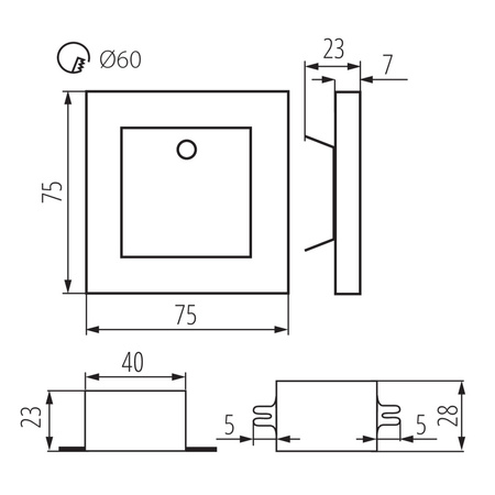 Schodišťové světlo LED 0,8W 13lm 3000K 12V teplá bílá čtvercové pohybové a soumrakové čidlo černé Apus Kanlux