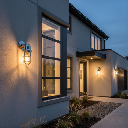 Venkovní fasádní nástěnné svítidlo průmyslové E27 chrom LOFT LUND GOLDLUX (Polux)