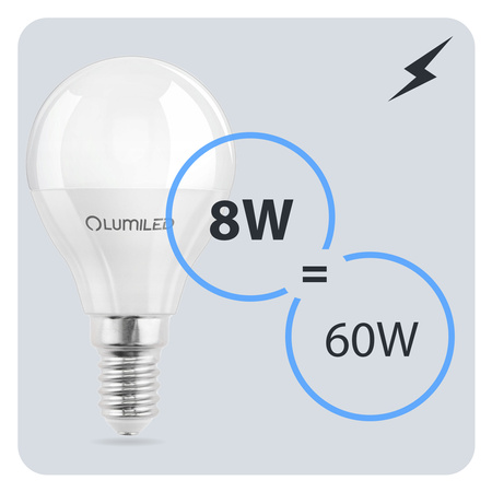 Žárovka LED E14, P40 8W = 60W 806lm 4000K Neutrální bílá 180° LUMILED