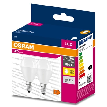 2x LED žárovka E14 P45 7W = 60W 806lm 2700K Teplá bílá 200° HODNOTA OSRAM