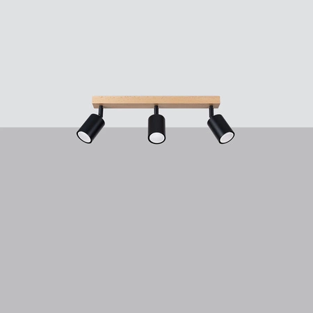 VERDO 3L 3xGU10 Černé dřevěné moderní stropní svítidlo SOLLUX