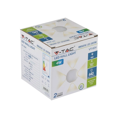 LED nástěnné svítidlo 4W 3000K IP65 4-Light Round White VT-834 V-TAC