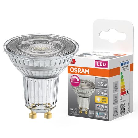 LED PAR16 reflektor GU10 3,7W = 35W 230lm 2700K teplá bílá CRI90 36° stmívatelný SUPERSTAR Osram