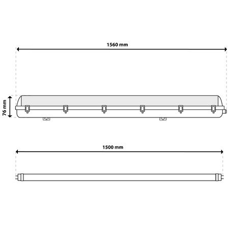 Hermetické Prachotěsné svítidlo 2x T8, G13 IP65 150cm + LED Trubice 25W 4000K LUMILED