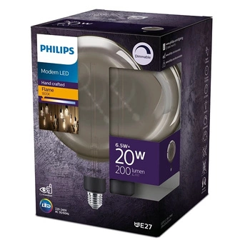 Globe LED žárovka E27 G200 6.5W = 20W 200lm 1800K Teplá bílá vlákno kouřové PHILIPS Stmívatelné