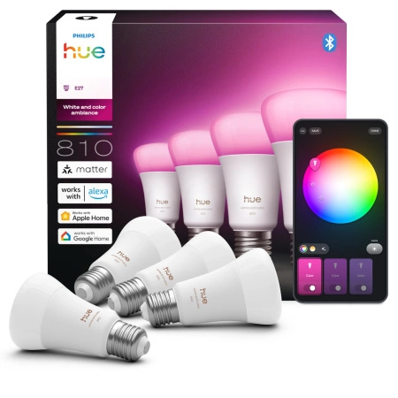 4x LED žárovka E27 A60 6W = 60W 810lm 1800-20000K CCT + RGB SMART Smart Bluetooth ZigBee White and Color Ambiance Philips HUE