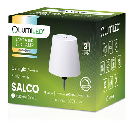 Stolní stolní lampa Noční zátka na láhev vína USB CCT 3 barvy SALCO White LUMILED