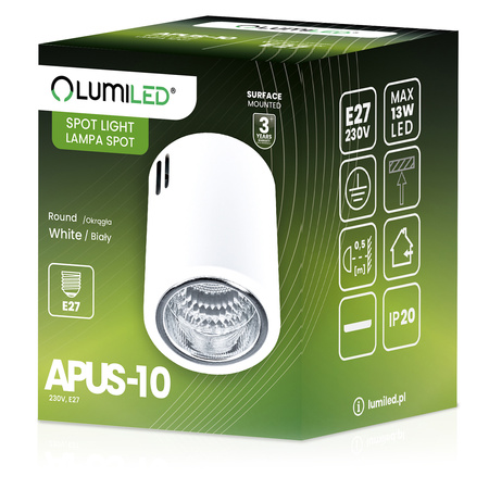 Povrchové svítidlo E27, TUBA SPOT Stálá Kulatá Bílá APUS 10 LUMILED