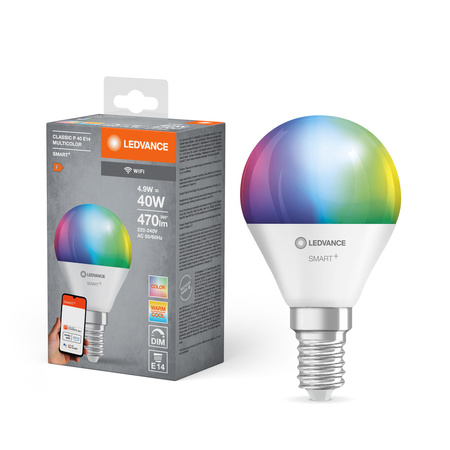 E14 P40 LED žárovka 4.9W 470lm RGBW SMART+ WiFi stmívatelná minižárovka LEDVANCE