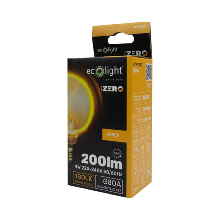 LED žárovka G80 E27 4W 200lm 1800K teplá bílá FILAMENT Dekorativní ZERO Ecolight