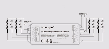 4kanálový zesilovač pro RGBW Mi-Light LED TAPES - PA4