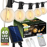 Solar Garden Girland 40x LED okrasné koule 19,55m 2700K Warm + dálkové ovládání CALLIS2 LUMILED