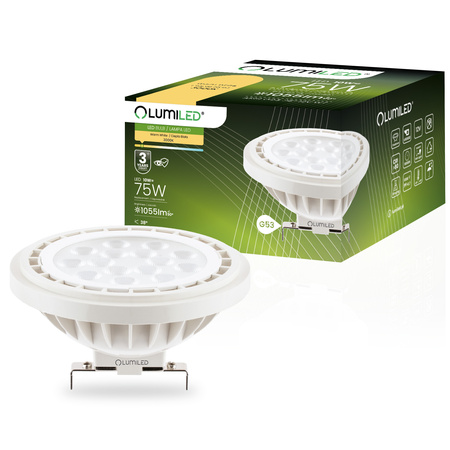 LED žárovka G53 AR111 10W = 75W 1055lm 3000K teplá bílá 38° 12V AC/DC LUMILED