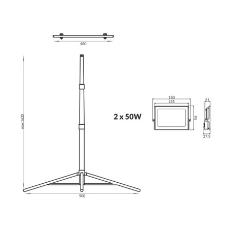 Reflektor LED Halogenový na stojanu 2x50W 3500 lm 4000K Ecolight
