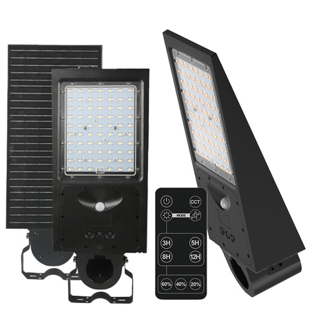 Solární LED průmyslové pouliční světlo 30W 4800lm CCT se senzorem pohybu a soumraku IP65 IK07 Black Street Kobi