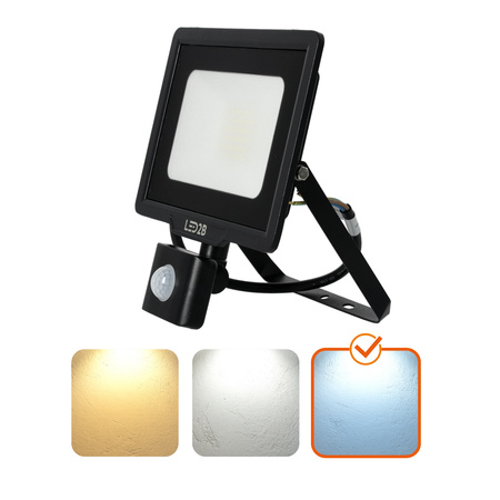 Venkovní zahradní LED reflektor 30W 2550lm 6500K Cold 120° se senzorem pohybu a soumraku IP65 Black MHC Kobi