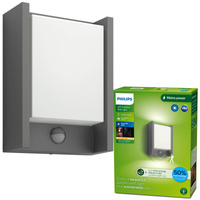 Zahradní nástěnná lampa LED ARBOUR 3,8W Senzor pohybu 2700K Teplá IP44 Antracit PHILIPS