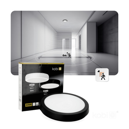 LED stropní svítidlo do koupelny Povrchová montáž 24W 2280lm 4000K 120° černá IP65 Nairos Kobi