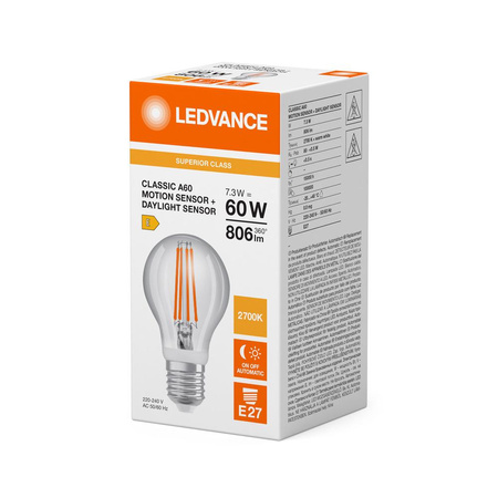 LED žárovka E27 A60 7,3W = 60W 806lm 2700K teplá bílá 320° Ledvance