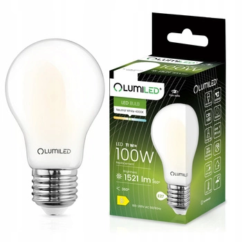 Žárovka LED E27, A60 11W = 100W 1521lm 4000K Neutrální bílá 360° Mléčná Filament LUMILED