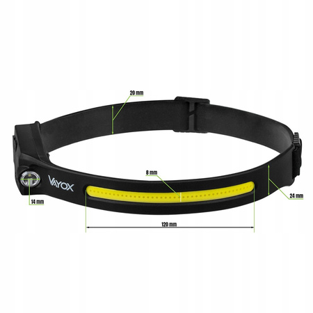 LED dobíjecí čelovka COB+XPE 350lm IPX4 s pohybovým senzorem 5 režimů VAYOX