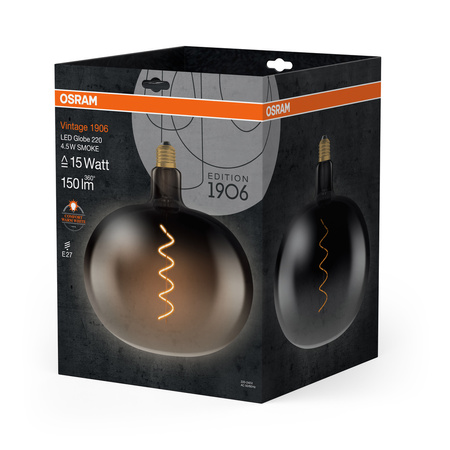 Dekorativní žárovka LED G220 Sphere E27 4,5W = 15W 150lm 1800K Warm 150° Smoked Vintage 1906 Osram