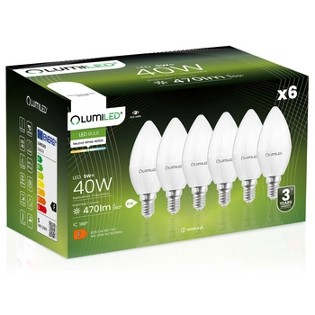 6x Žárovka LED Svíčka B35, E14 5W = 40W 470lm 4000K Neutralní bílá 180° LUMILED