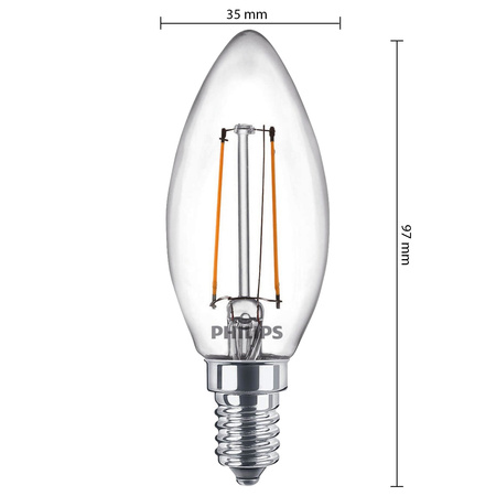 E14 B35 LED žárovka 2W = 25W 250lm 2700K Teplá bílá vlákno PHILIPS
