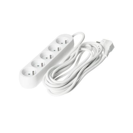 Prodlužovací kabel Zástrčka 5 x uzemněná zásuvka Napájecí pásek 5m Bílá Linea Kobi