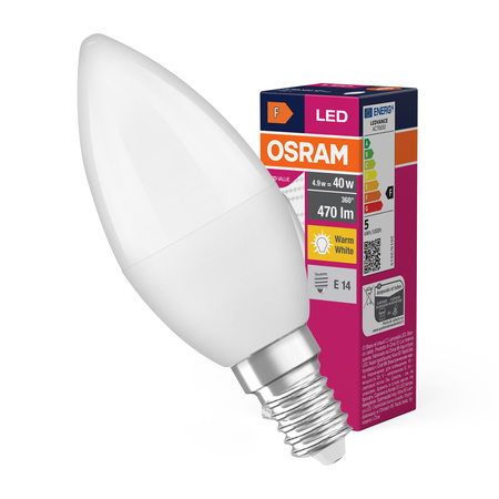 LED žárovka B37 svíčka E14 4,9W = 40W 470lm 2700K teplá bílá 180° VALUE CLASSIC Osram